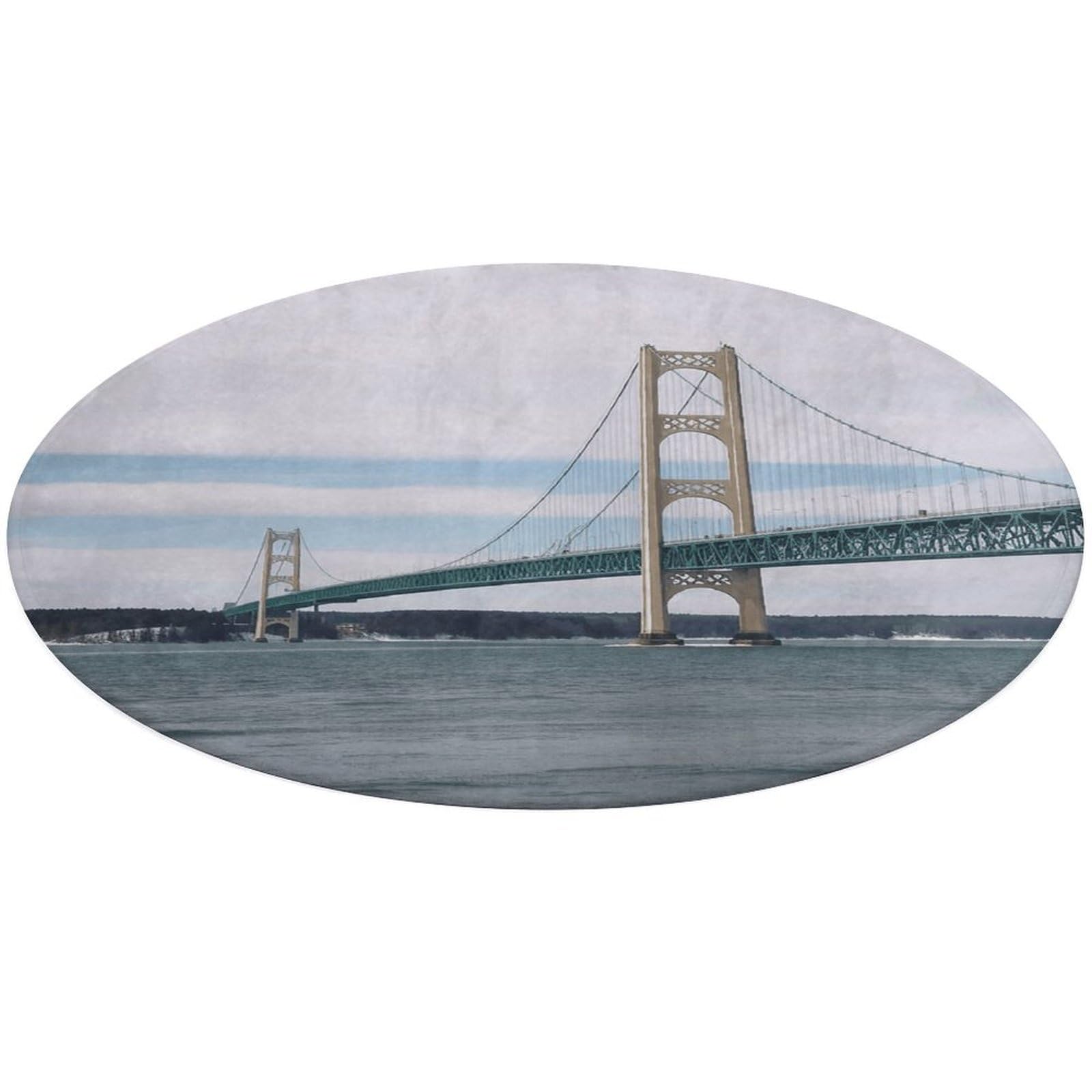 Alfombra redonda de terciopelo premium con diseño artístico del puente Mackinac