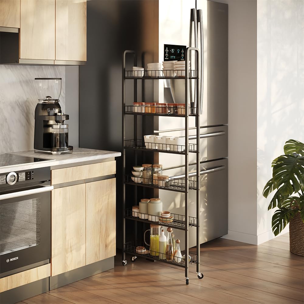 Vicco Piedistallo mobile Rolivo, Nero, 58 x 15 cm con 6 scomparti, posizionabile in modo flessibile su ruote per spazi stretti