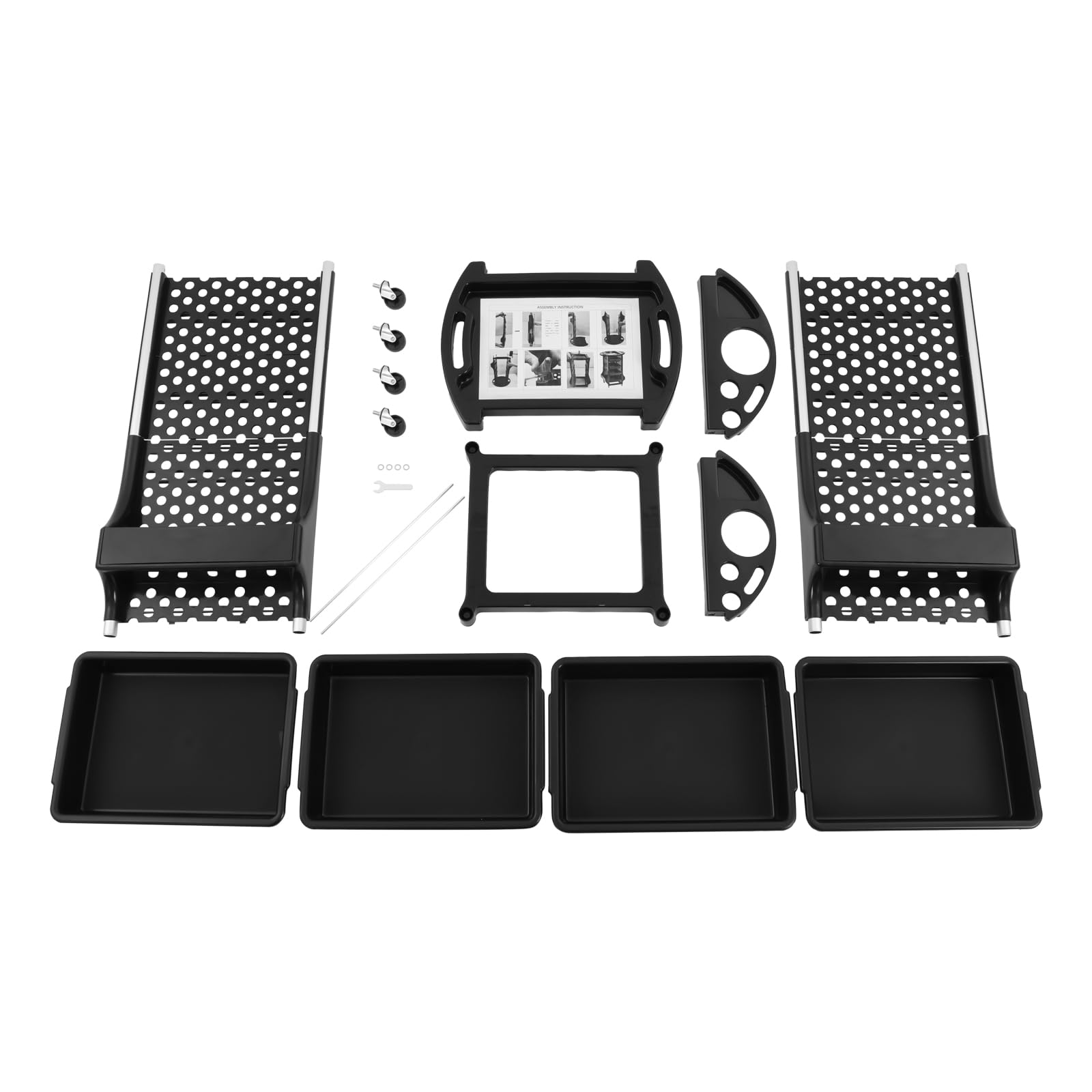 Salonwagen Kosmetikwagen mit 4 ausziehbaren Fächern,Friseur Zubehör,Bedienungswagen, Friseur Arbeitswagen Drehbar,Friseurwagen,Zwei Seitenrahmen für Beauty Salon SPA 52 × 44 × 79 cm