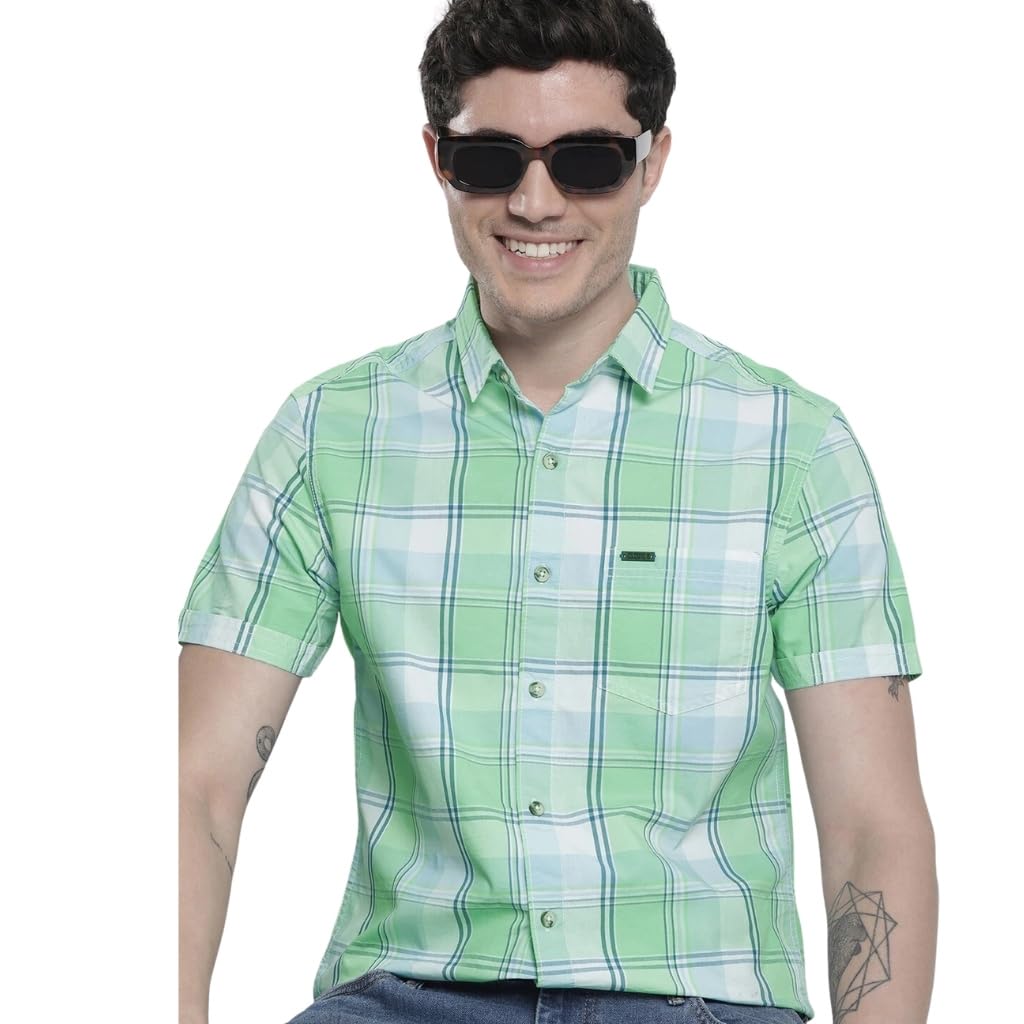 the indian garage co Men's Cotton Slim Fit Checkered Half Sleeves Cutaway Collar Casual Shirt-picture-24