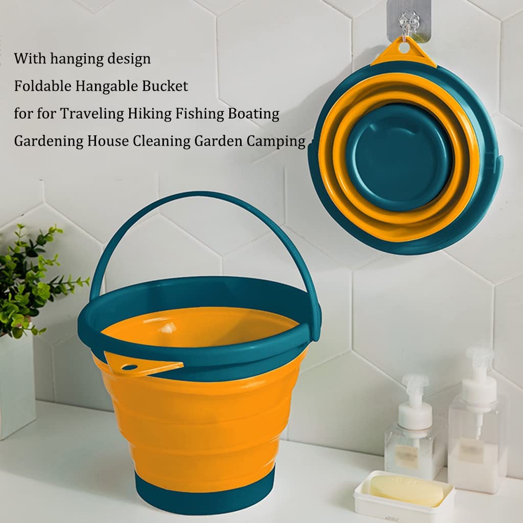 Secchio pieghevole portatile, 10 l, in plastica, impermeabile, per campeggio, lavanderia, pulizia della casa e dell'auto, colore blu, design leggero e salvaspazio