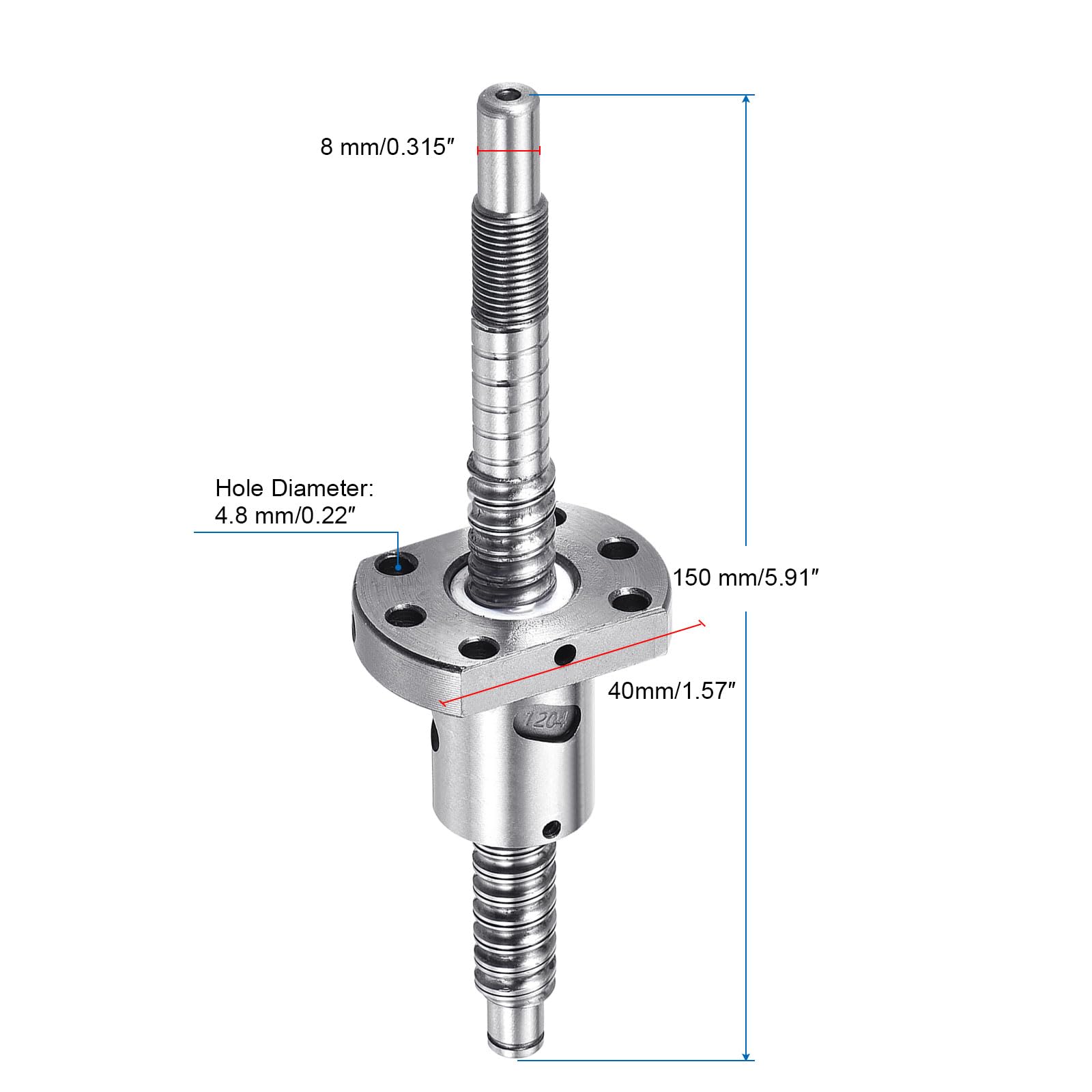 QUARKZMAN Vis à Billes SFU1204 (Diamètre 12Mm, Pas 4Mm, Longueur 150Mm) avec Écrou de Vis à Billes Kit de Vis à Billes Anti-Jeu Standard Usinage d'Extrémité pour Pièces de Machine Cnc
