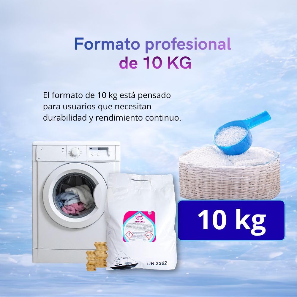 PROFORCE Detergente Industrial Profesional 10KG para Ropa de Trabajo y Talleres – Desengrasante en Polvo Alta Concentración – Elimina Grasa, Aceite y Suciedad Difícil – Hasta 400 Lavados