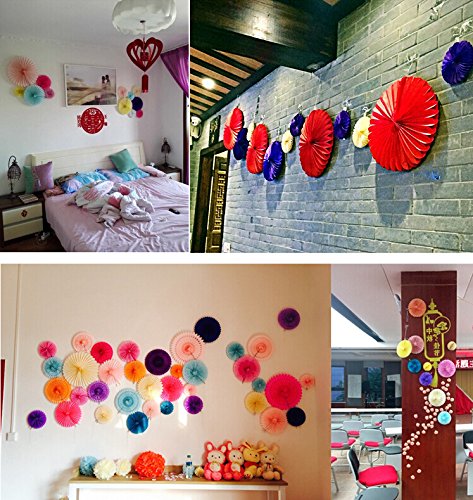 zorpia® Decorative Fan - Tissue Paper Fan Collection - 12 Assorted Fans of 10, 16-Inch
