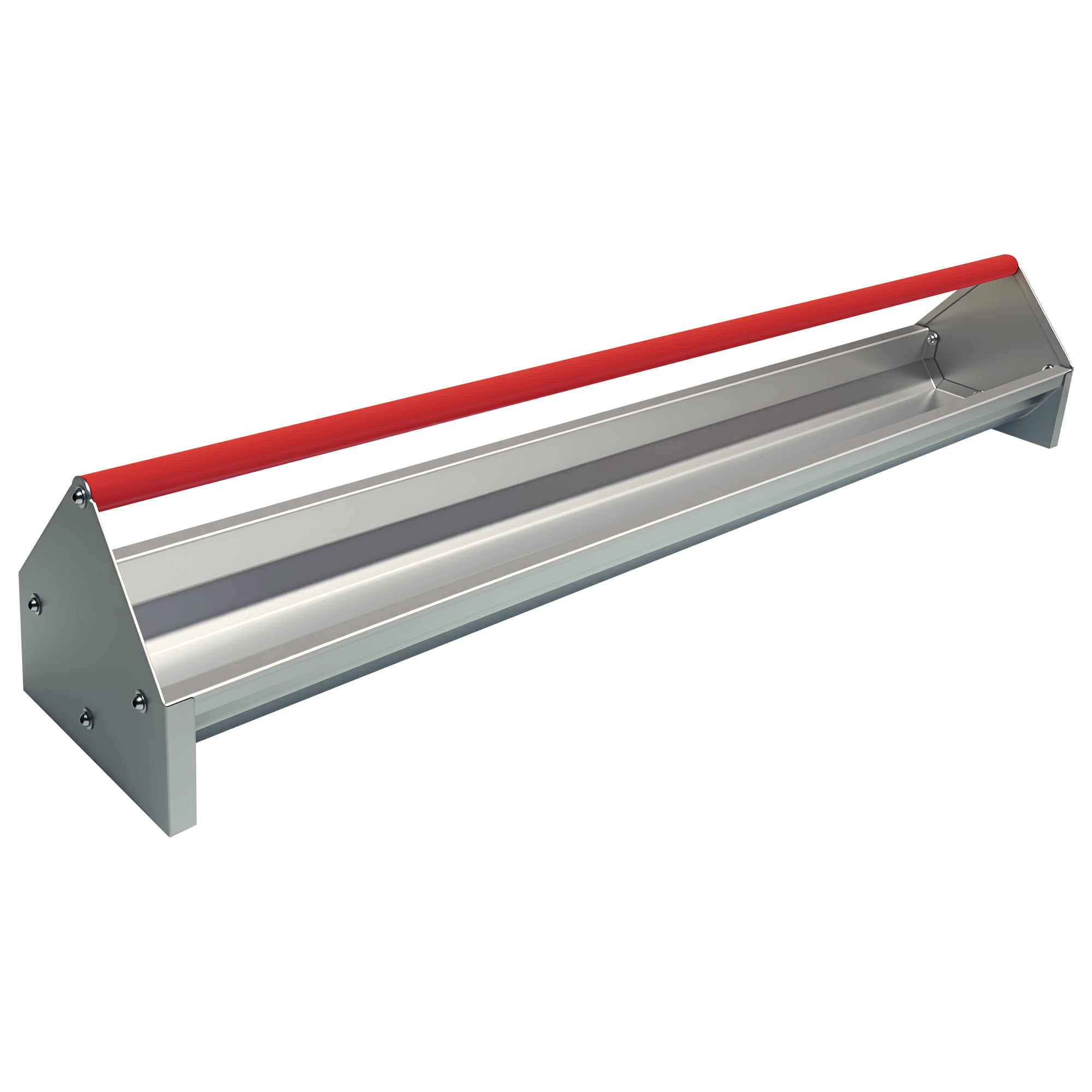 Garvee Comedero para Gallinas de 114,5 cm en Acero al Carbono con Barra Giratoria Roja y Orificios de Drenaje, Comedero de Gran Capacidad de 15L para Aves de Corral, Patos, Gansos y Pavos, Plateado
