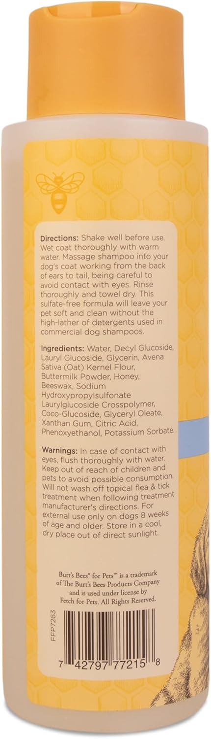 Burt's Bees for Pets Tearless Puppy Shampoo with Buttermilk and Flaxseed Oil, Gentle Dog Shampoo for Puppies 8+ Weeks, Fragrance Free Coat Cleanser with 95% Natural Origin Formula, 16 Fl Oz - 6 Pack