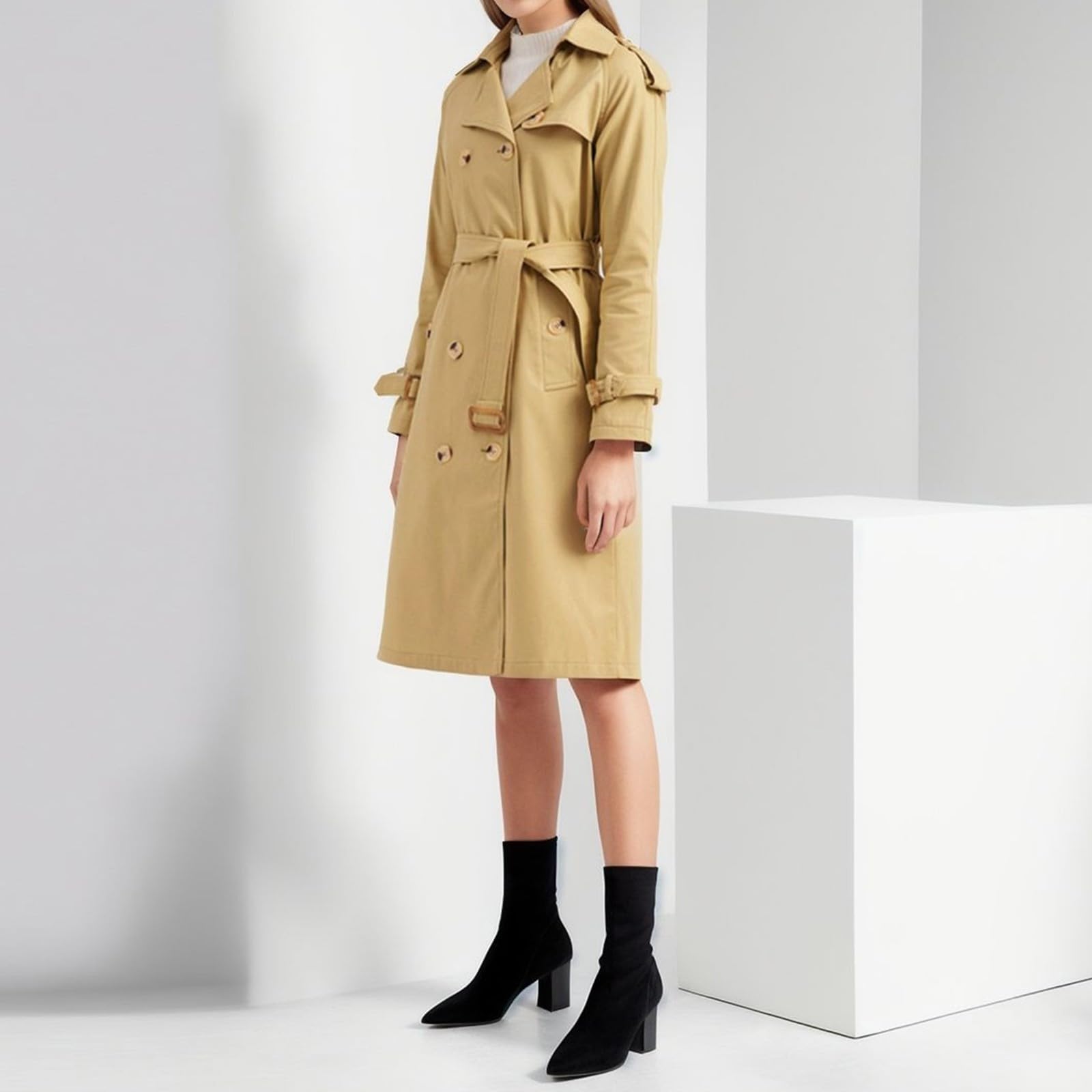 Trench slim fit da donna Trench da Donna in Tinta Unita Autunnale Trenchcoat giacca autunnale per transizione Cappotto Classico Antivento Giacca Windbreaker Giacche con Tasche Soprabito per Esterni