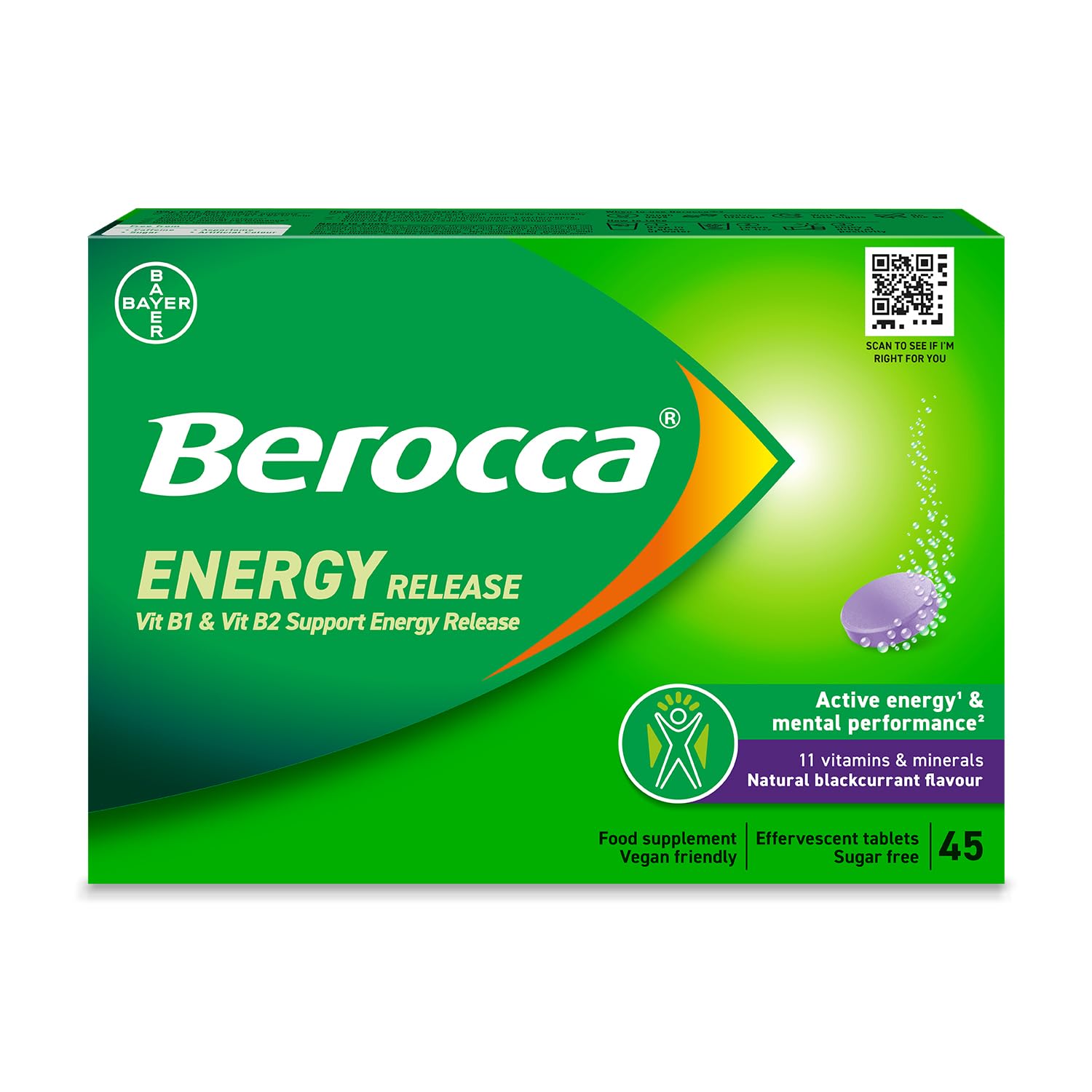 Vitamin C Effervescent Tablets - Including B Vitamins, Magnesium, Calcium & Zinc - Support Energy Release & Immune System - 45 Tablets - Blackcurrant Flavour