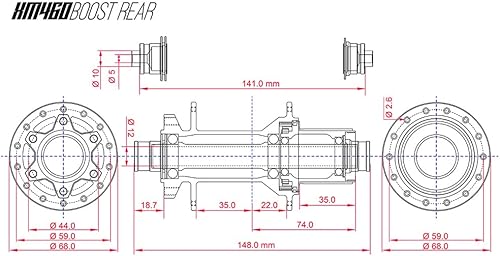 Miniatura 6 de Enjcyling KOOZER XM460 Boost MTB Buje trasero, 32 agujeros, sonido de 72 clic, 6 trinquetes, 30 ejes de acero cromado, bujes de rodamiento de freno