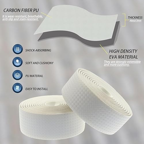 Miniatura 2 de cintas de barra, cinta para manubrio de bicicleta de carretera, en piel de poliuretano, de fibra de carbono, 2 unidades por juego