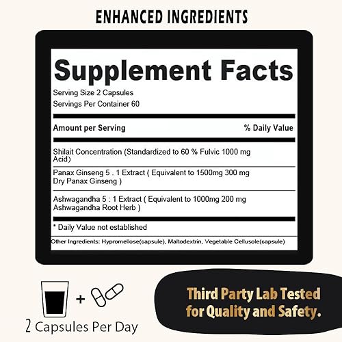 Miniatura 5 de Lite Supply Shilajit Suplemento del Himalaya 60% ácido fúlvico, 120 cápsulas veganas suministro con shilajit natural puro, Ashwagandha, extracto de