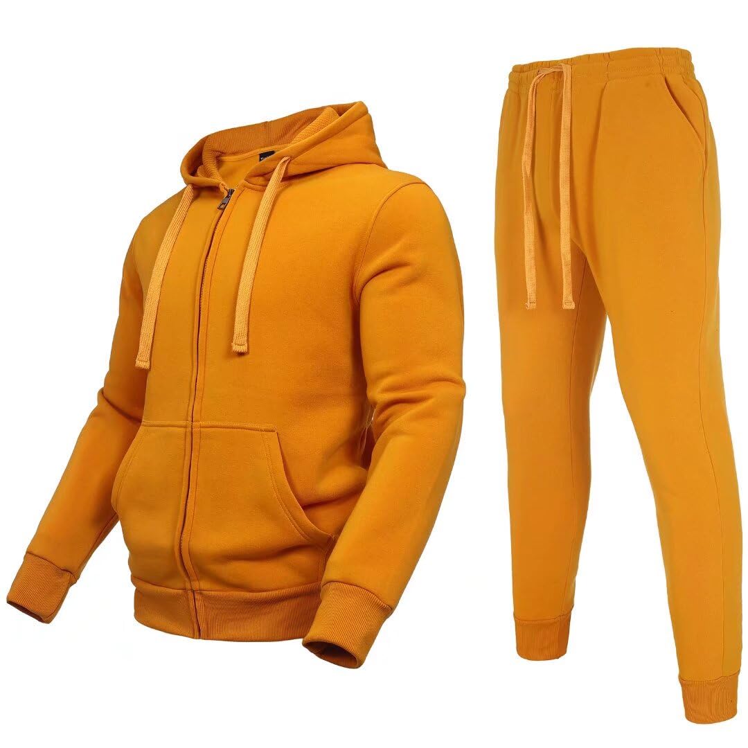 Zusmen Tracksuit Mens, Casual Long Sleeve Full-Zip Running Sweatsuit Sets, Track Jackets and Pants 2 Piece Outfit, Warm Jogging Sweat Suits for Men Earthy Yellow 4XL