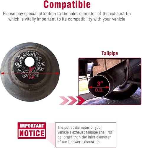 Miniatura 2 de Upower Silenciador de escape de entrada y salida de 3 pulgadas, resonador de entrada de 3 pulgadas con longitud total de 18 pulgadas de longitud