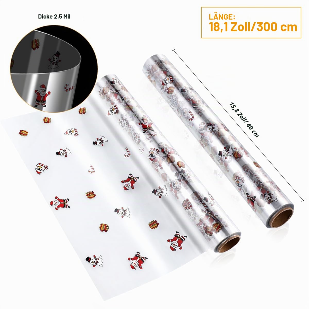 STOBOK Clear Cellophan Wrap Roll | Santa Claus Musterpapierverpackung 15. 7 Zoll X 100 Fuß 2. 5 Mil Kristall Langfilm Weihnachtsgeschenkverpackungen Packpapier für Blumen Handwerk