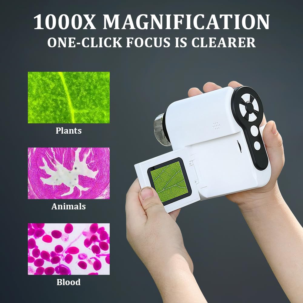 Microscopio Digital de Bolsillo para Niños, 1080P Microscopio USB de Mano con 6 Portaobjetos, Mini Microscopio para Niños Estudiantes Adultos Laboratorio,Vista de PC