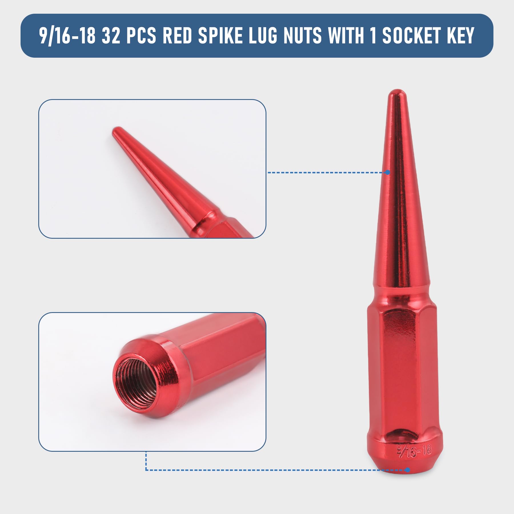 JDMSPEED Red 32 Pc Set Spike Lug Nuts 916 for Dodge RAM 2500 3500