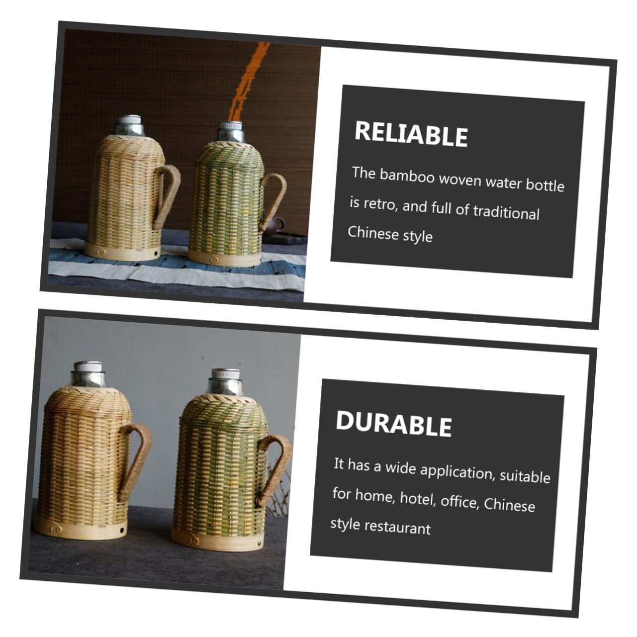 Bouteille d'Eau Isotherme Tissée en Bambou 16 L Doublure en Verre Gourde Rétro pour Randonnée et Maison Pichet sous Vide pour Thé et Eau Chaude Style Chinois Traditionnel