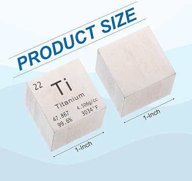 PATIKIL 1 Inch Titanium Cube Metal Element High Density Block Pure Periodic Magnesium Block for Element Collections Teacher Lab Scientific Experiment, 25.4 mm