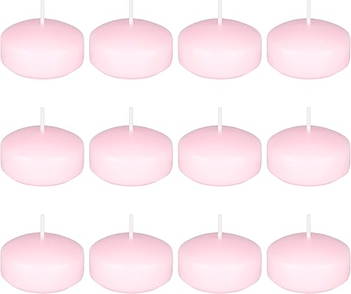Mega Candles 12 velas de disco flotante rosa sin perfume, velas de cera de parafina vertidas a mano de 2 pulgadas de diámetro, decoración del hogar,