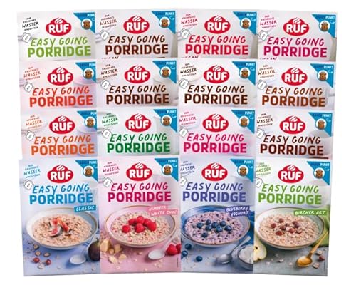 RUF Probier Set Porridge Alle Sorten (16 Stück) 1 x 16 verschiedene Sorten Instant Haferbrei für ein schnelles und gesundes Frühstück, 16 x 65g Beutel