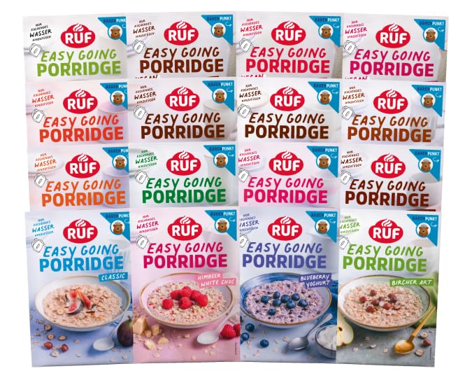 RUF Probier Set Porridge Alle Sorten (16 Stück) 1 x 16 verschiedene Sorten Instant Haferbrei für ein schnelles und gesundes Frühstück, 16 x 65g Beutel