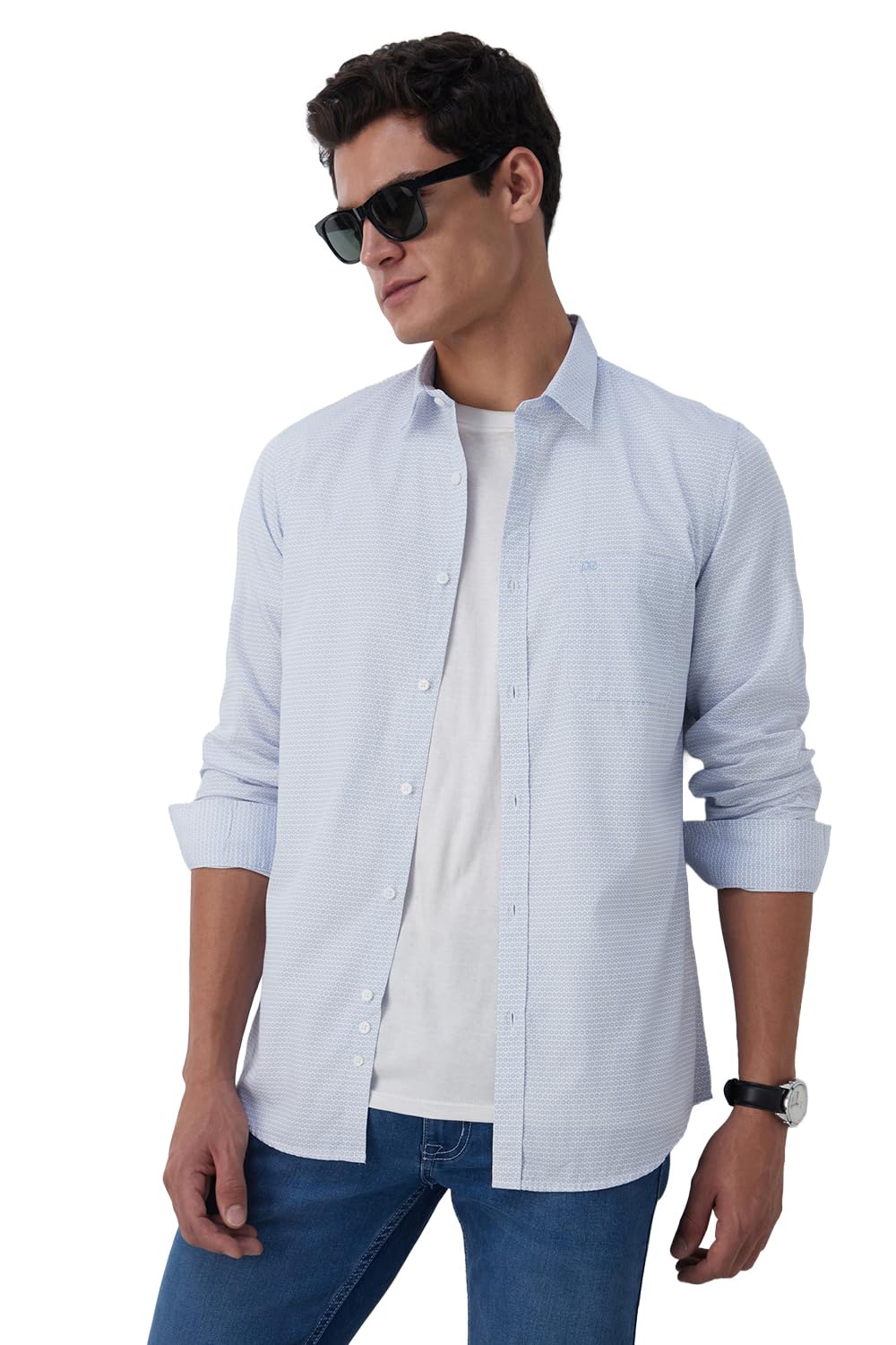 peter england Men's Everyday Ditsy Print Slim Fit Full Sleeve Casual Shirt|100% Cotton,42,Light Blue-picture-25