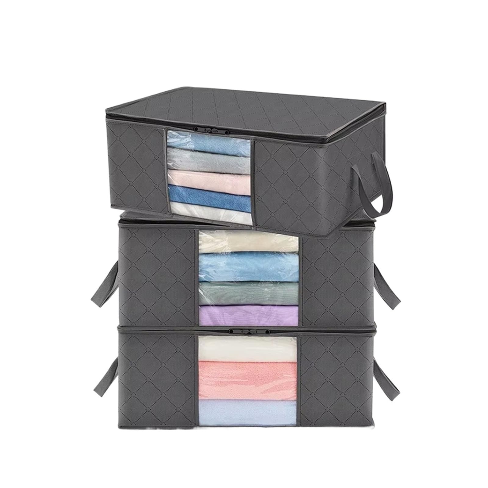 Faltbare Kleider-Organizer-Taschen, klares Fenster, stabiler Griff | Aufbewahrungsset for Kleiderschrank/Wohnheim, for Kissen, Bettwäsche, Kleidung und Decken.(Gray 35L-3Pcs)