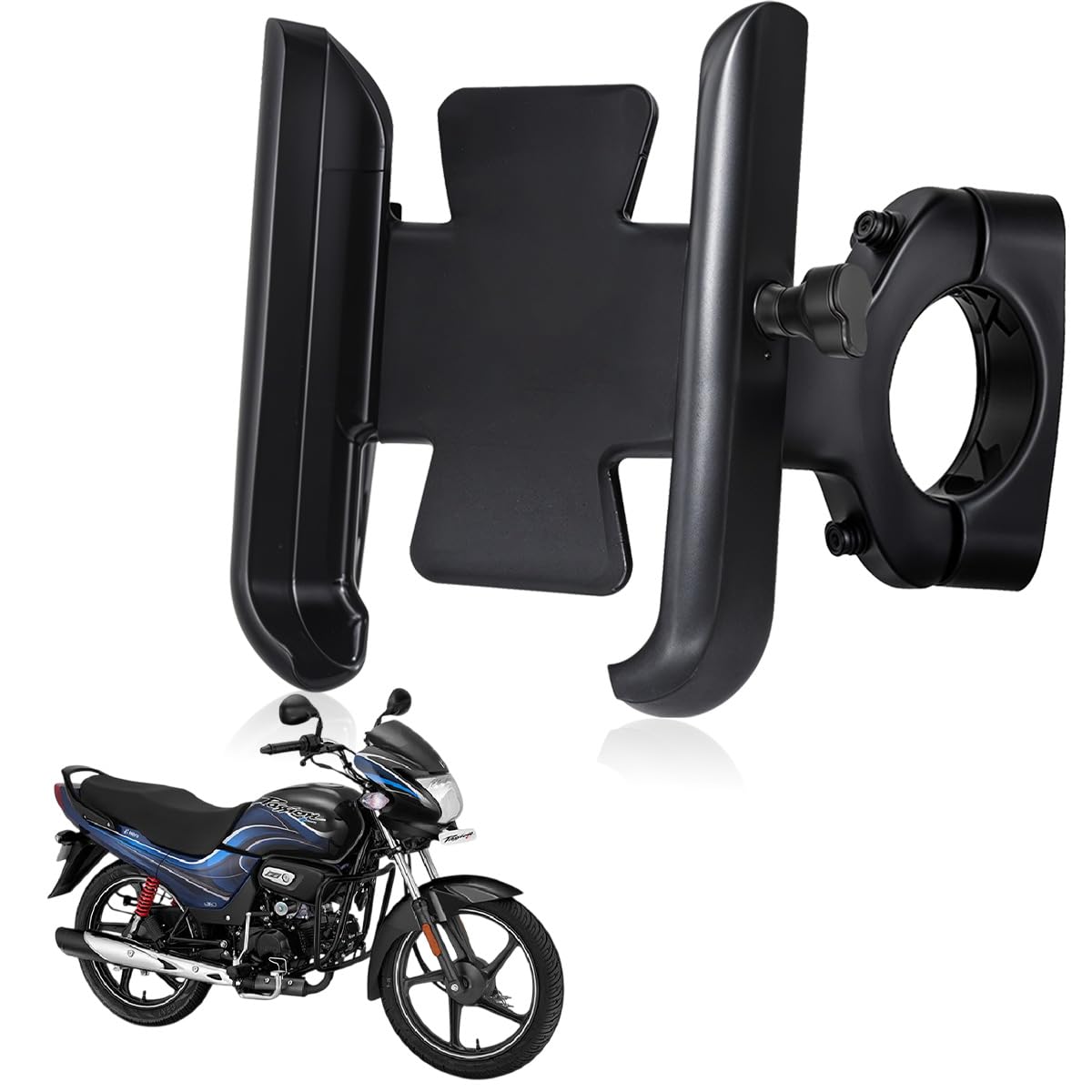 CNC Metal Bike Mobile Holder Compatible for Hero Passion, 360° Rotation Phone Mount Cradle for Bicycle & Motorcycle, Handlebar for All Smartphones, Anti-Slip, Full Grip (Black)-image-34