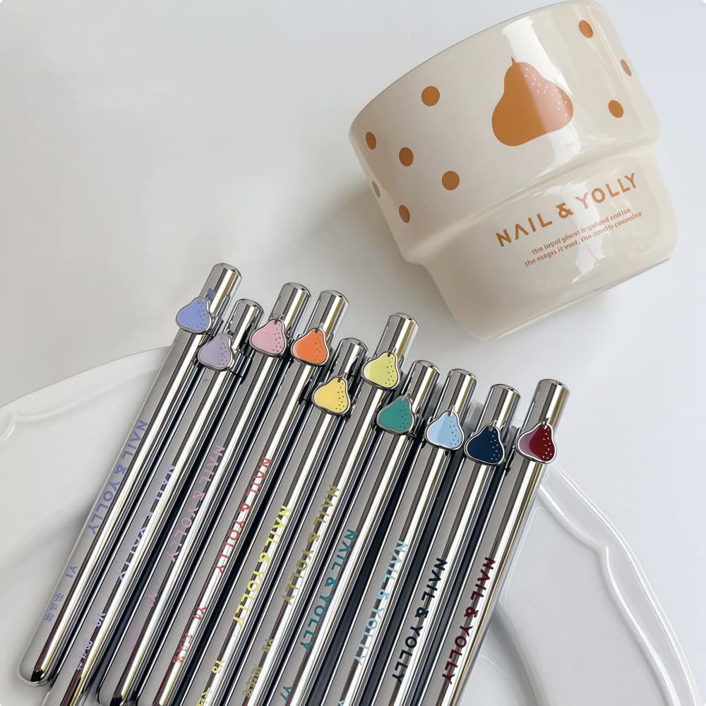 NAIL & YOLLY Magician Nail Art Brush Set, 14 Pieces with Liner, Flat, Round and Fan Tips, Silver Metal Handle, DIY Nail Drawing Tools for Beginners and Artists (Y06)