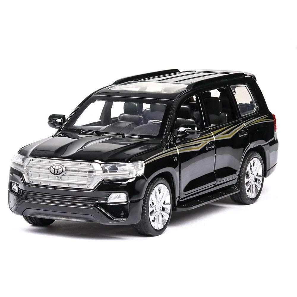 DEOXY Exclusive Alloy Metal Pull Back Die-cast Car 1:32 Toyota Land Cruiser Diecast Metal Pullback Toy car with Openable Doors & Light, Music Boys Gifts Toys for Kids (3226B Black)