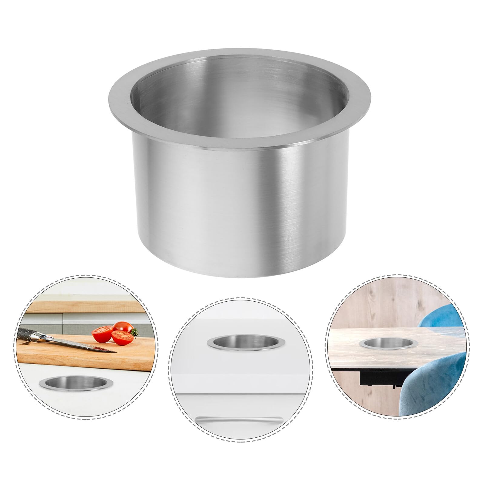 Veemoon Tapa Empotrada para Cubo de Basura de Acero Inoxidable Diseño Redondo Oculto para Encimera de Cocina y Baño Resistente y Compacta Adecuado para Espacios Pequeños y Escritorios