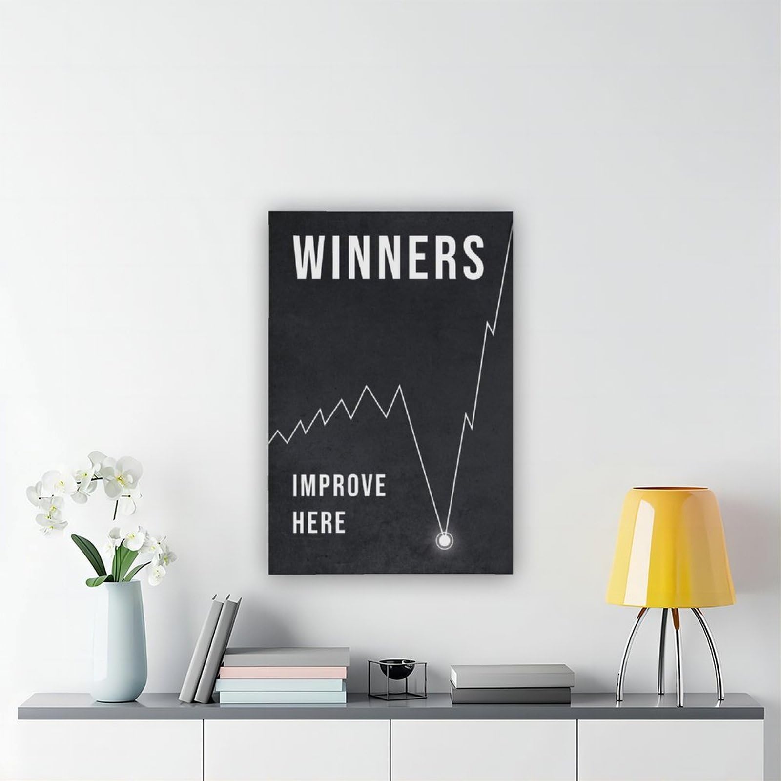 ELKPDOE Póster de lienzo con citas motivacionales de Winners Improve Here, decoración de dormitorio, paisaje deportivo, oficina, habitación, regalo, impresión sin marco, 61 cm de largo x 91 cm de