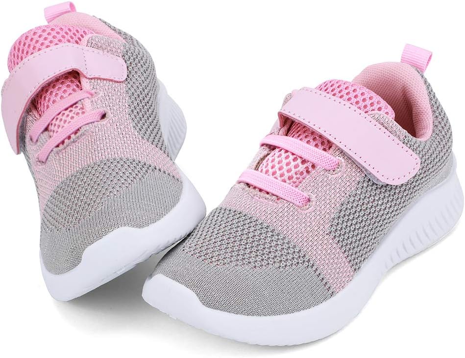 nerteo Summer Sneakers for Girls, Casual Athletic Tennis Walking Shoes Kids Light Grey/Pink 1 M US Little Kid