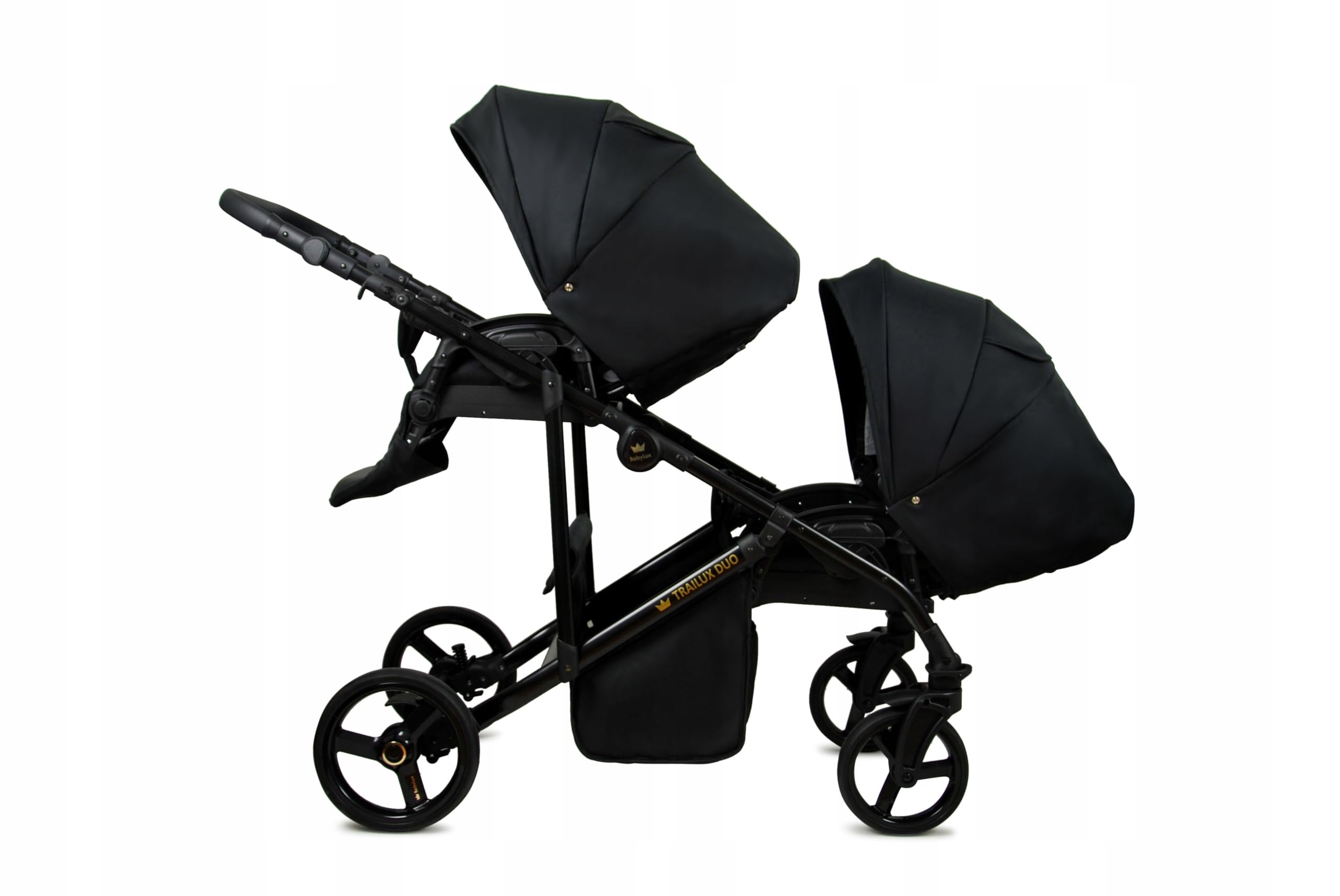 BabyLux® Bambini Passeggino per gemelli Completo Set 3 in 1 - Duo | Onyx - incl. Navicella, Canna, Seggiolino Auto - Carrozzina Neonati Sistema Combinato - con Borsa fasciatoio, Copertura antipioggia