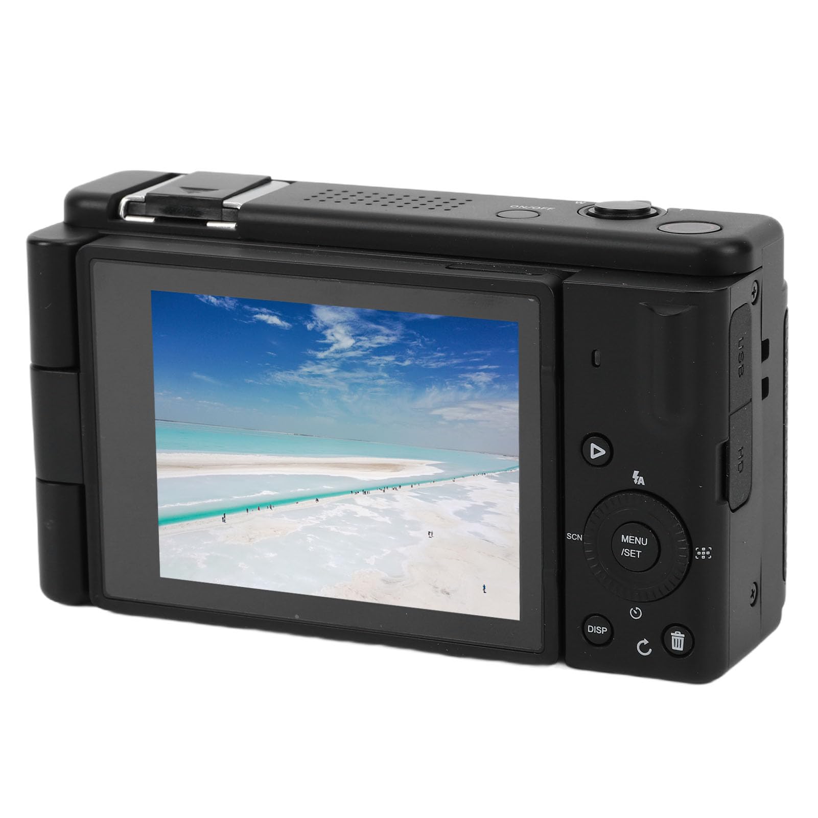 Akozon Cámara Digital 80MP 5K con Pantalla Abatible de 270 Grados Luz de Relleno LED de 2,8 Pulgadas Zoom 18x HD Cámara de Video de Viaje Compacta para Estudiantes Principiantes (Black)