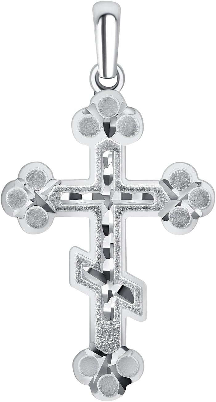 Takar Solid Sterling Silver Eastern Orthodox Cross Pendant Necklace Religious Jewelry Made in USA