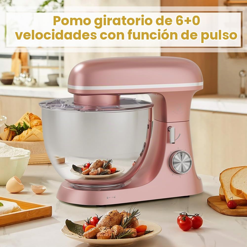 Royal Swiss Robot Pastelero Profesional 2000 W 8,5 L - Robot de cocina profesional planetario 6 velocidades - Amasadora eléctrica de gran capacidad con cuenco de acero inoxidable 304 y accesorios