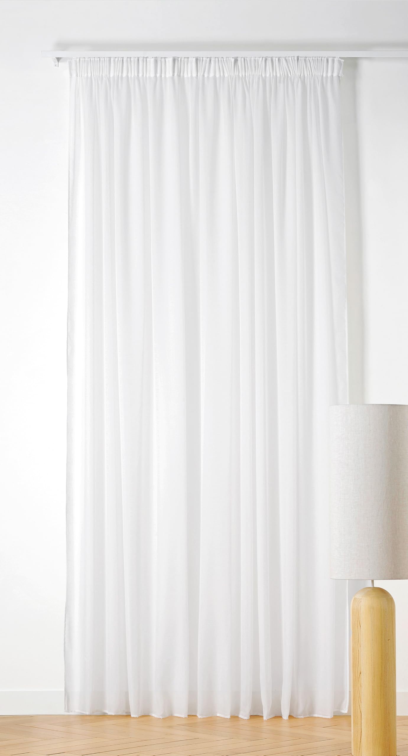 Linder - Voilage Aspect Givrée - Finition Galon Fronceur - Coloris Blanc Neige - Grande Largeur 295x260cm - 100% Polyester - Collection Freeze