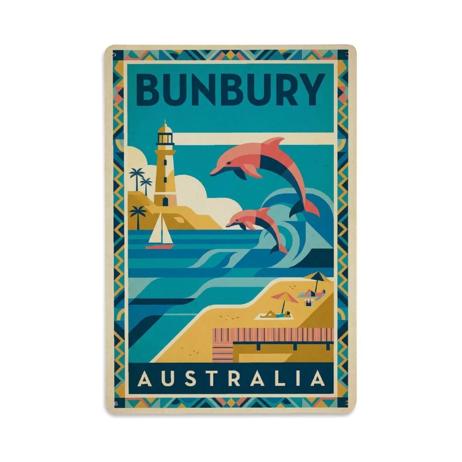 Metal Tin Sign Vintage Australia Bunbury Travel