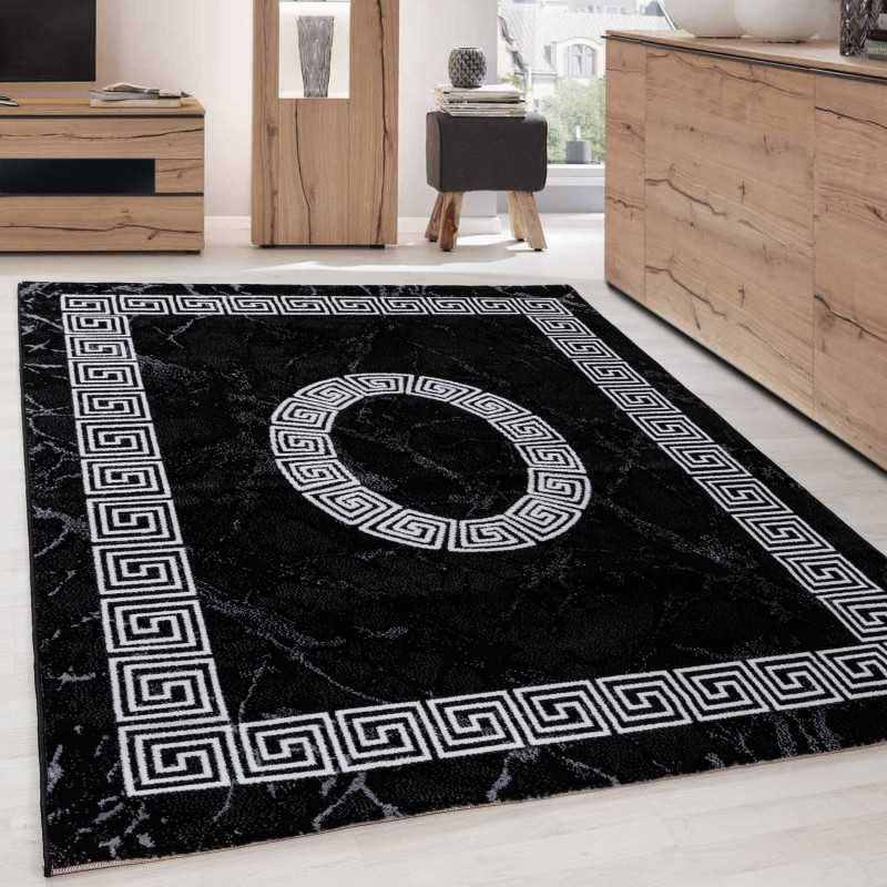 Tapis moderne marbre noir blanc 160x230 cm pour dynamiser un sol terne