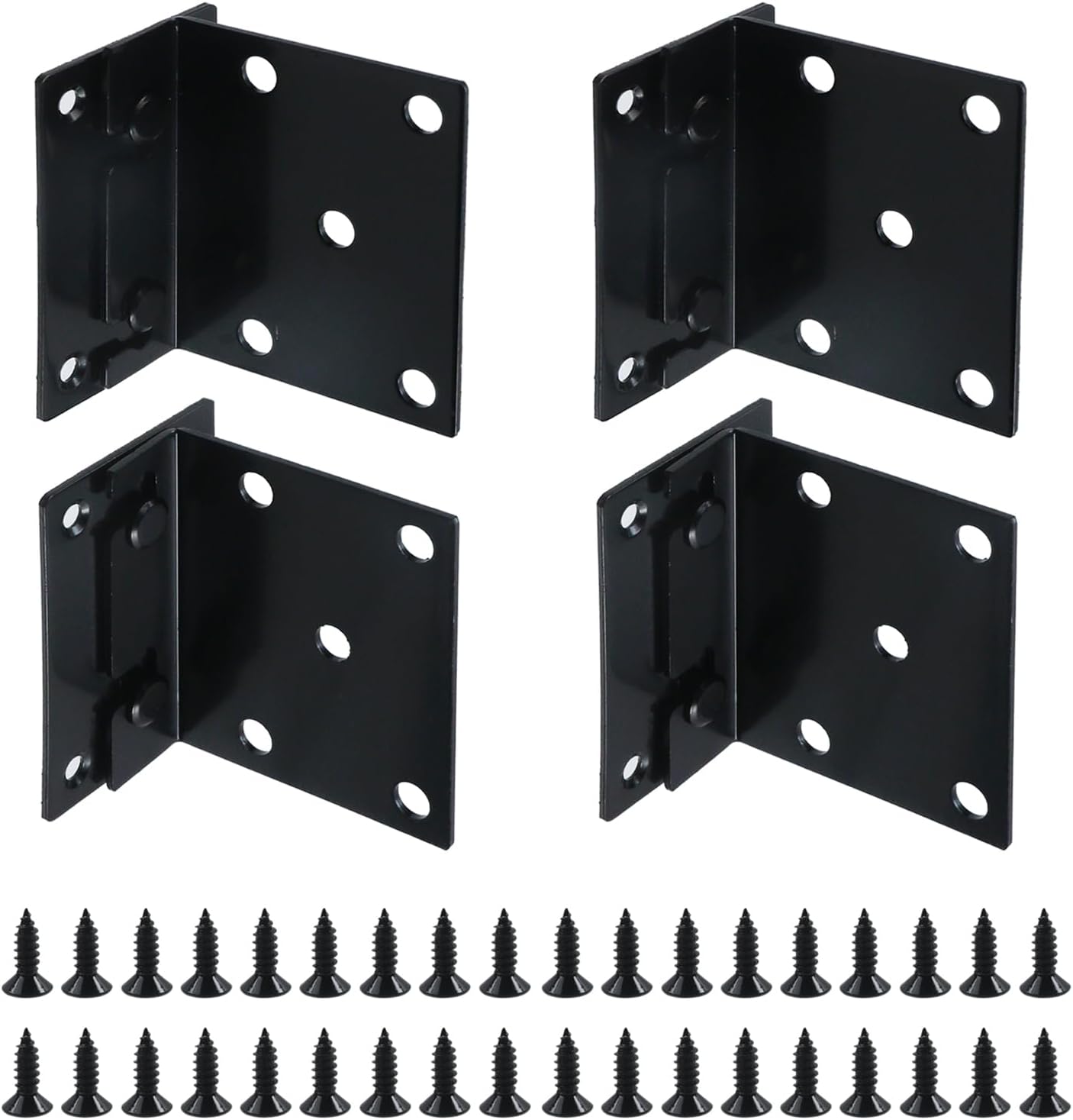 8 Pcs Universal Iron Bed Rail Brackets Heavy Duty Hardware Beds Hinge 2 Hooks for Bed Frame with Screws, 3.54"x2.95"/90x75mm, Black, Style F