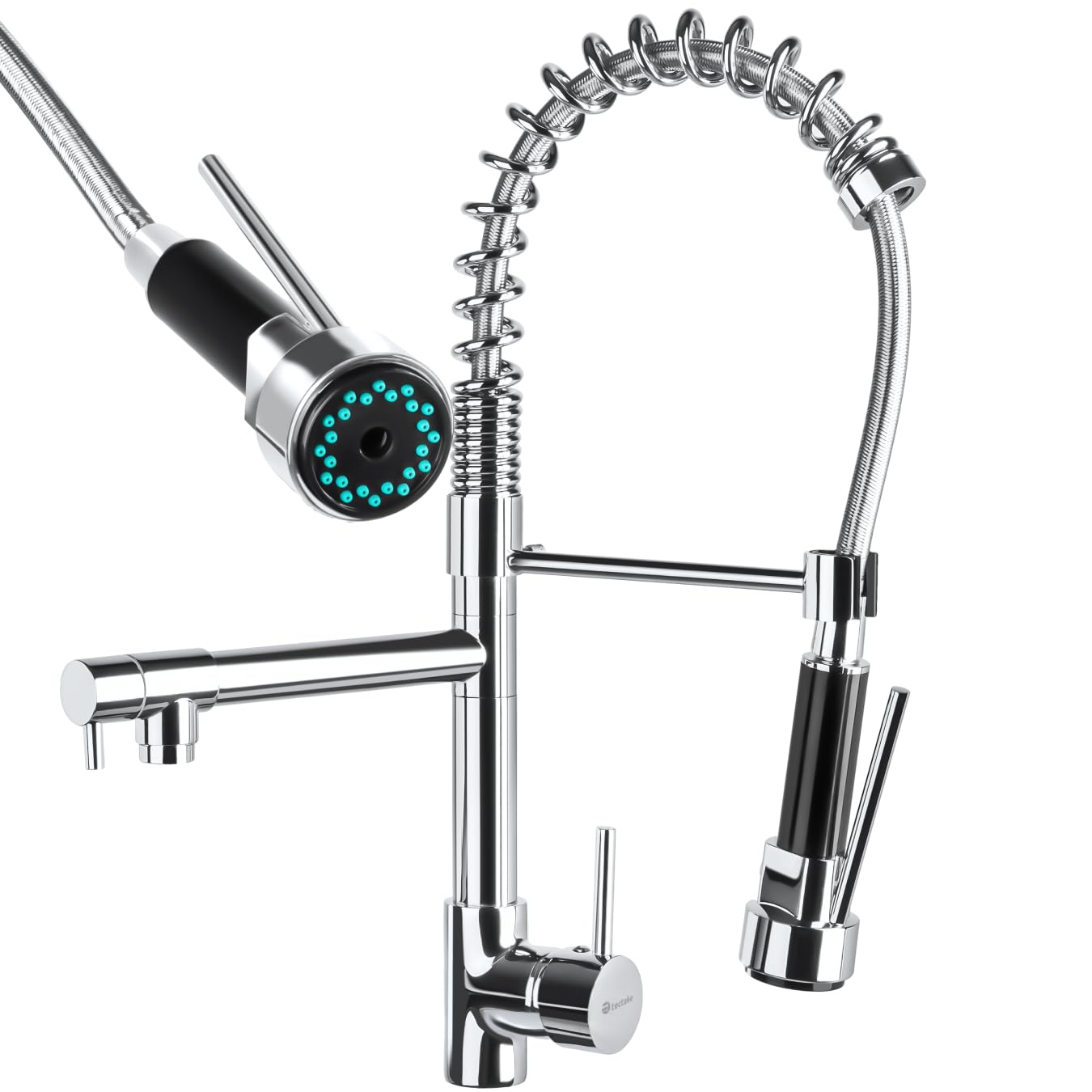 tectake® Küchenarmatur, Mischbatterie Spültischarmatur, Waschtischarmatur, Küchenarmaturen für Spüle, Spülbecken, Küchenspüle, Wasserhahn Küche ausziehbar mit Schlauch, Küche Wasserhahn