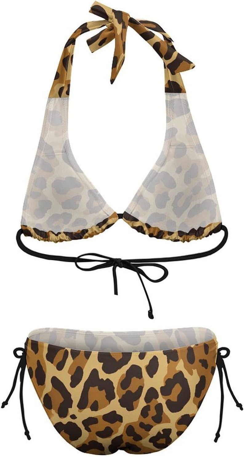 Leopard Pattern Novelty Women's 2 Piece String Bikini Set Swimsuits Bathing Suit Swimwear