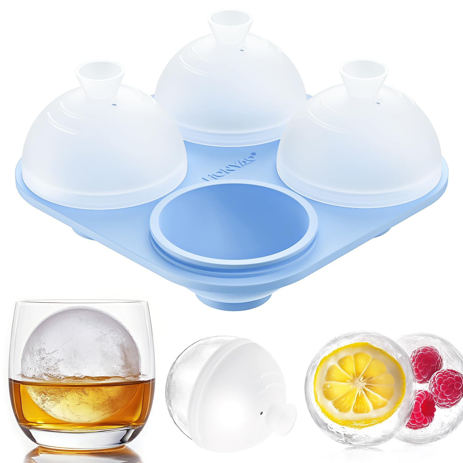 Whiskey Ice Ball Mold, 4 x 2.4 Inch Large Ice Ball Maker Mold, Food Grade Silicone Round Ice Cube Mold - BPA Free, Easy to Fill & Release Sphere Ice Cube Tray for Cocktails Bourbon Rum - Blue