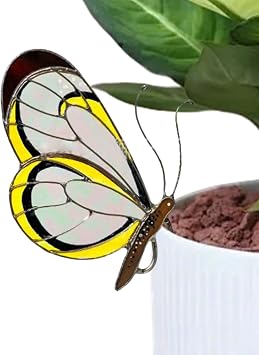 Stained Butterfly Plant Sun Catcher for Gardens, Or Patios Plant Gifts Yellow