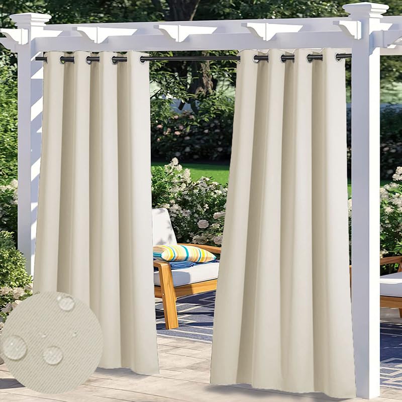 Premium Thick Outdoor Indoor Curtains, Waterproof Blackout Thermal Insulated Curtains for Patio, Gazebo, Porch, Privacy Room Divider Curtain, Customizable Sizes | 1 Panel, W84"xH84", Biscotti Beige — image 1