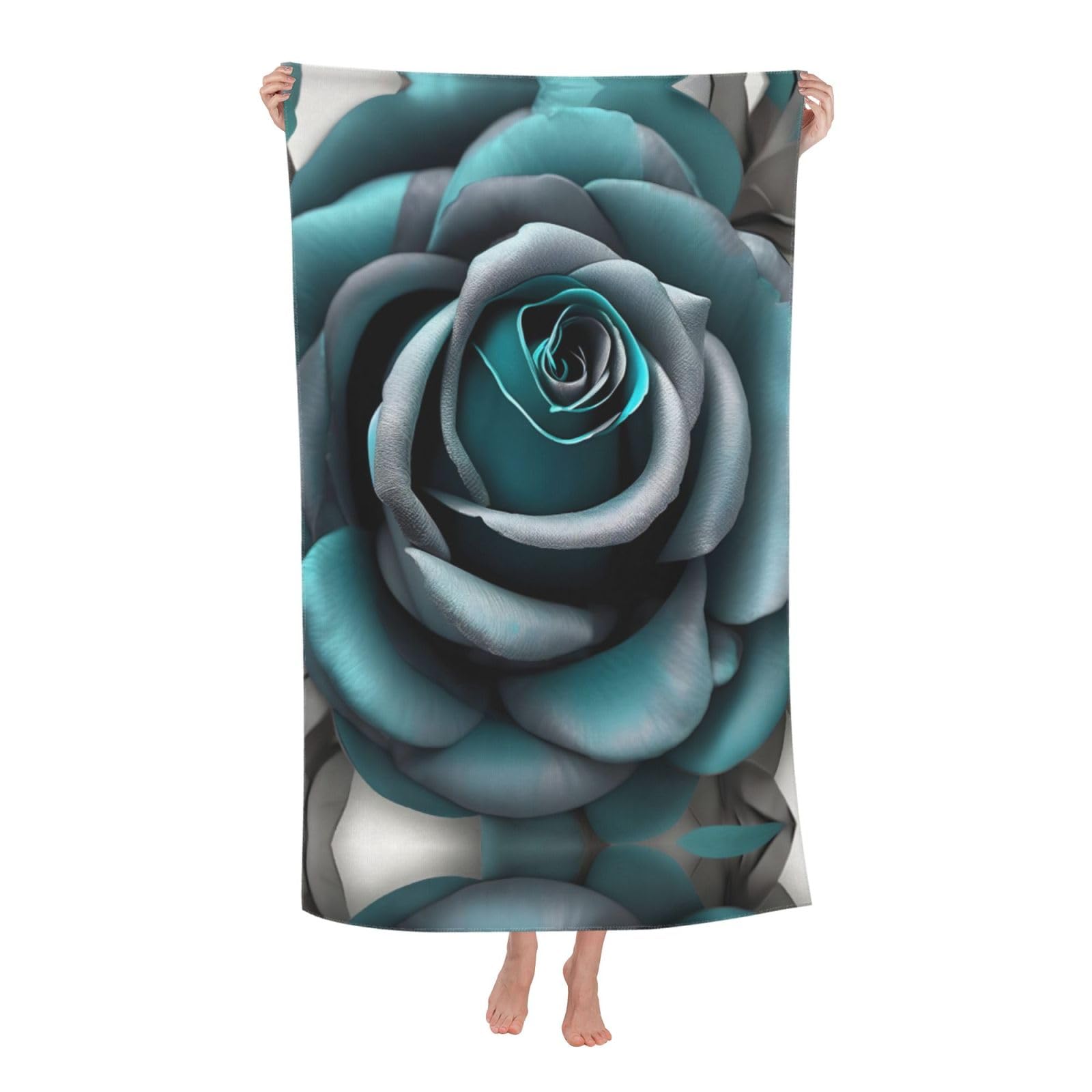 NImongt Teal Gray Rose Print Oversized Adult Beach Towel For Travel Weekend Getaways Festivals Camping Trips