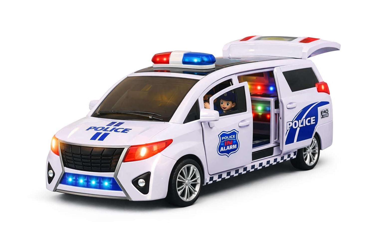 Brand Conquer Police Toy Car for Kids with Lights & Sound, 360° Rotation, Bump & Go Action, Openable Doors & Trunk, Musical Police Vehicle Toy for Boys & Girls-image-12