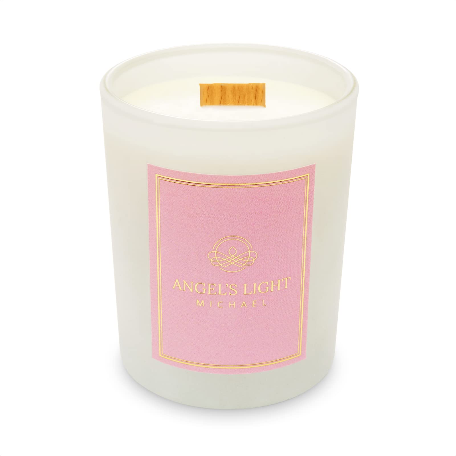 Angel’s Light Michael, Luxury Scented Candle 100% Soy Wax with Essential Oils, Relaxing, Provides Energy of Strength, Courage and Protection, Elegant Design, New Beginnings, Wooden Wick