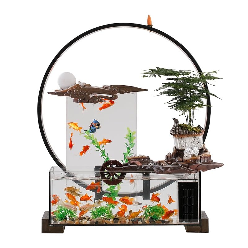 Fontaine à eau de bureau TUSUOD en verre pour aquarium et décoration de table d'intérieur